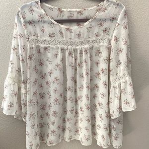 Sheer Floral Peasant Top